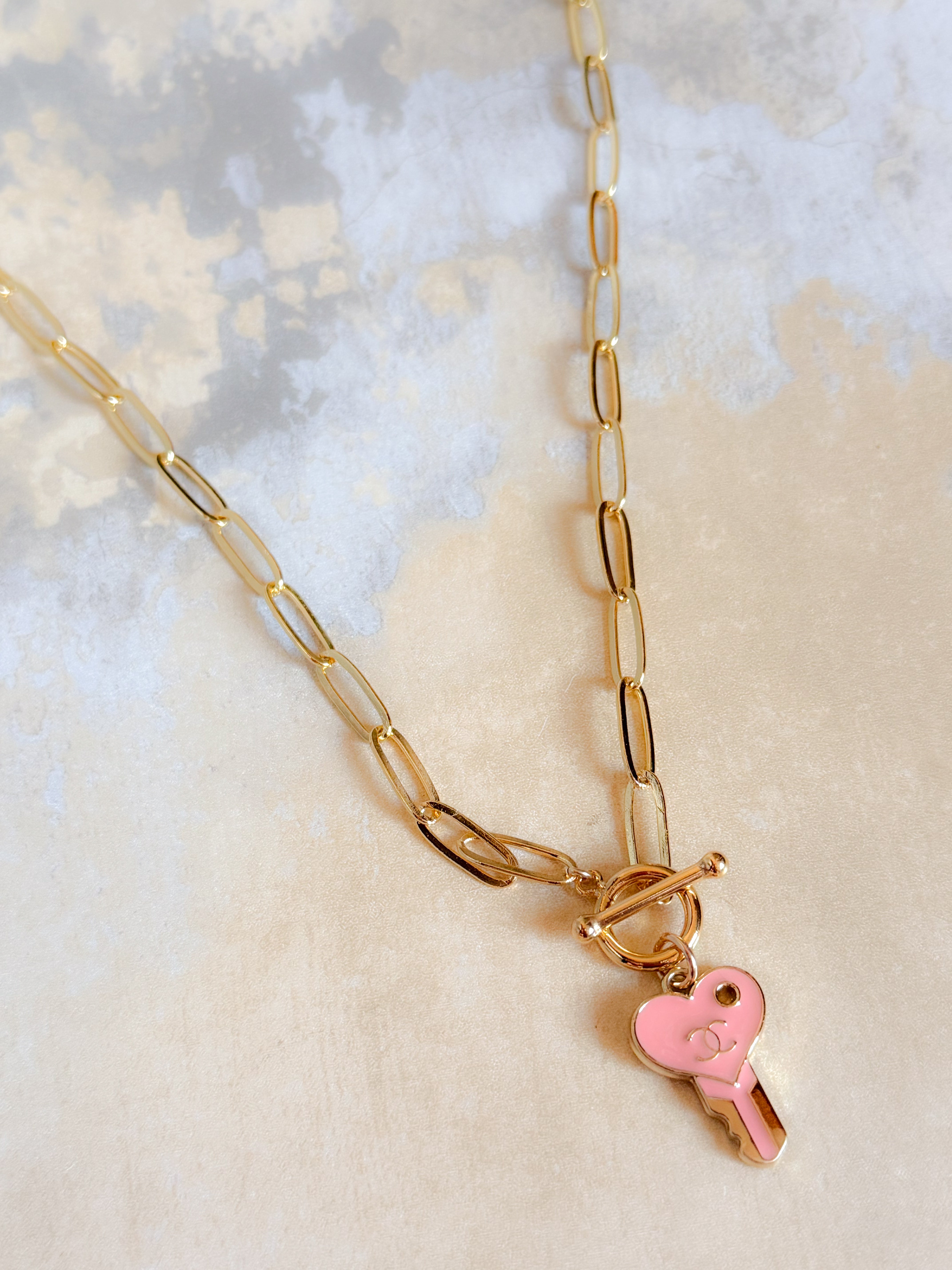 Authentic Repurposed Designer Lock & Key Chain Belt | Double Wrap Necklace 14K Lock & Key Charm - Olive Ave Jewelry main image 2